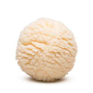 Large natural colored HuggleFleece® plush ball dog toy.