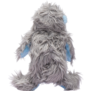 Rear view of Snobro plush toy, showcasing the long faux-fur back and floppiness for cuddle and play.
