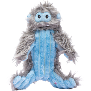 Front-facing image of Snobro plush snowman toy hanging upright, showing its floppy limbs and fun wintery look.