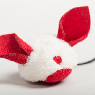 HuggleKats red-eared white plush mouse toy with embroidered red heart on face.