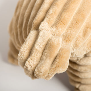 Detail of Reindeer Squooshie plush toy tail with ribbed corduroy fabric.