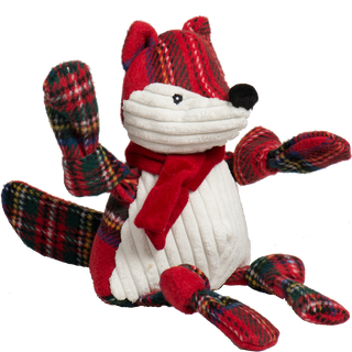 Side angle of Tartan Tidings Large Fox Knottie® showing its plush body and scarf