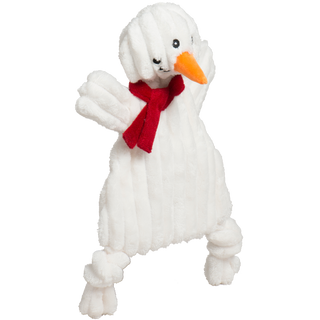 Angled side view of the Snowman HuggleFlatties dog toy with arms outstretched.
