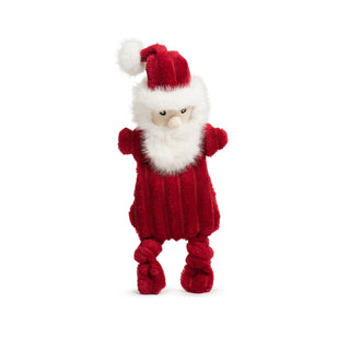 Front view of Santa face on St. Nick HuggleFlattie with white beard and plush details.
