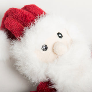 Close-up of St. Nick HuggleFlattie's face with fluffy white beard and plush features.