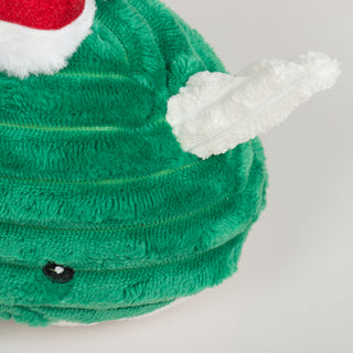 Close-up of Noe Narwhal Knottie® plush toy showing the white plush horn and soft corduroy texture.