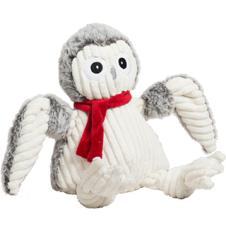 Angled view of Ollie Owl Knottie showing outstretched wings and red scarf
