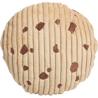 Tan plush cookie toy with embroidered chocolate chips