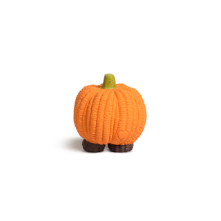 Back view of small Gourdie Ruff-Tex ball toy showing heart detail and ribbed pumpkin texture on white background.
