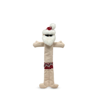 Stretched out Santa Long and Lovelie™ with pale skin tone body, red nordic swim trunks and hat, white fluffy beard, hair and hat details, and black embroidered sunglasses.