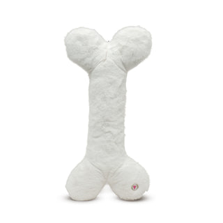 Back view of 2 foot nordic frost plush bone showing white faux-fur.