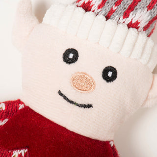 Close up of elf cookie's face to show embroidery details.