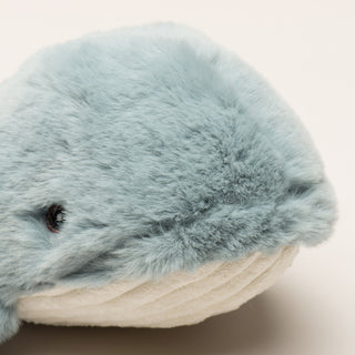 Close up to show texture of grey faux-fur.
