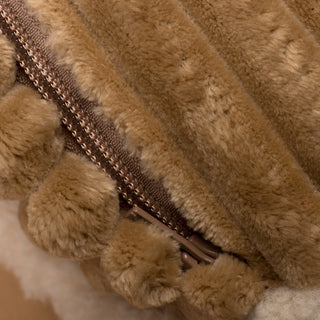 Close up view of khaki bed zipper to show fabric's soft texture.