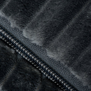 Close up view of steel blue bed zipper to show fabric's soft texture.