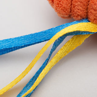 Close up of blue and yellow tenacle ribbons.