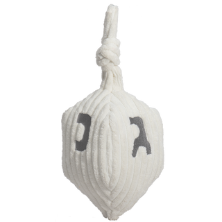 Smaller version of the Oh Dreidel Plush toy with Hebrew letters embroidered on soft white corduroy.