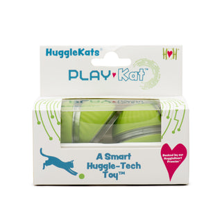 Front view of PlayKat™ packaging with logo and text reading "A Smart Huggle-Tech Toy™"