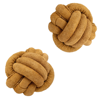 2-pack Tan natural leather knotted ball dog toys in large.
