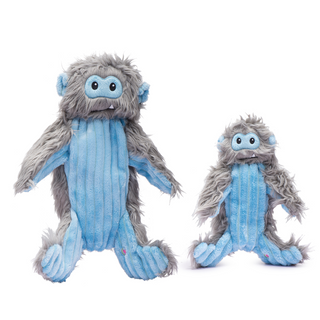 Two Snobro X-Brace snowman dog toys in large and small sizes, shown standing side-by-side to highlight size comparison.