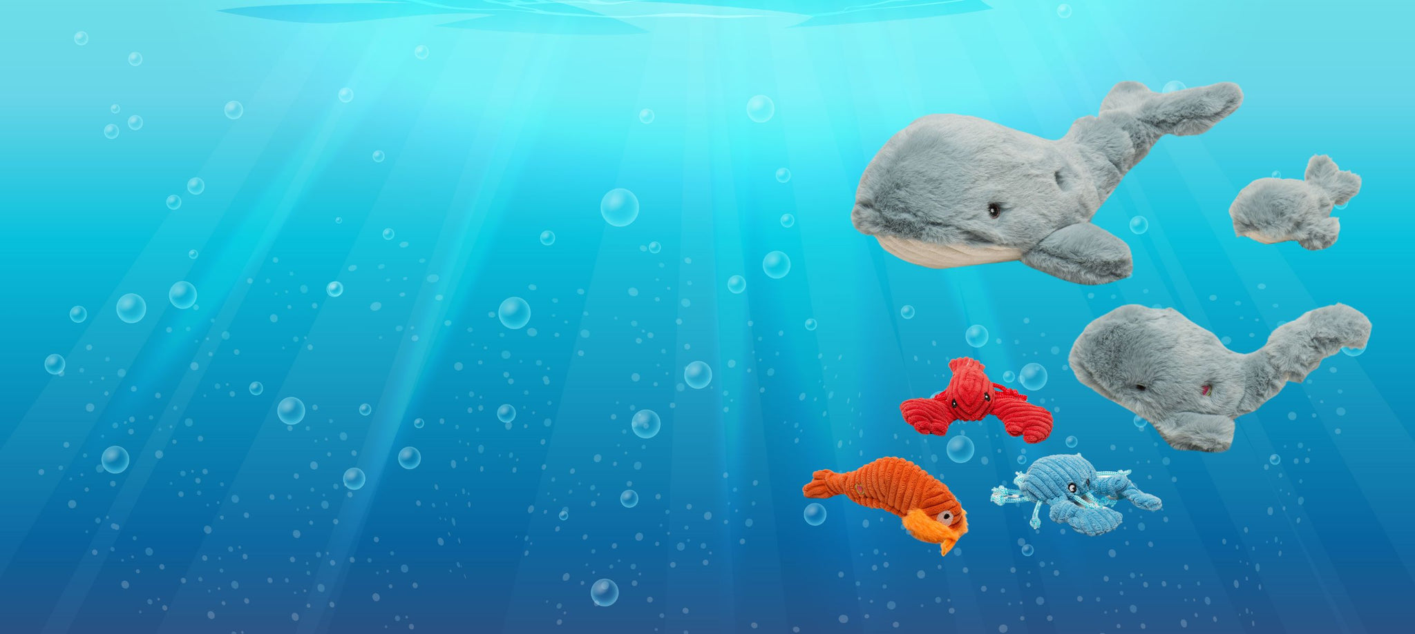 Background banner for the sea creature toys HuggleGroup has for sale