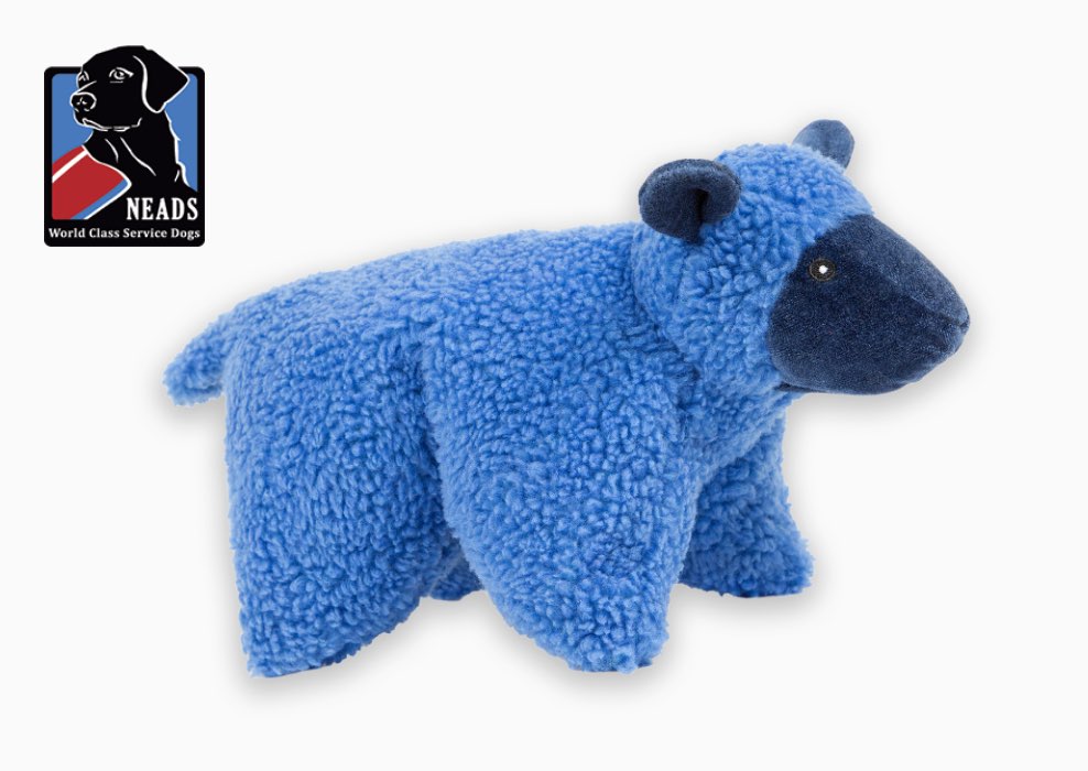 NEADS logo next to blue plush HuggleFleece® Squooshie™ lamb