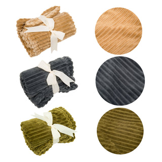 Set of three scout blankets in the following colors: natural, charcoal, and olive.