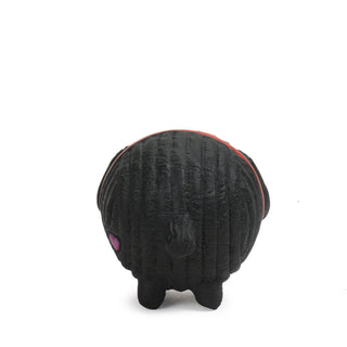 Back view of black cockapoo squeaky latex ball dog toy. HuggleGroup™ heart logo is located left of the tail.