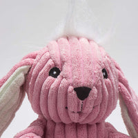 Close-up of Bitsy Bunny's face- pink fur, long ears, and fuzzy white hair on top, black eyes with white pupil, smiling face Thumbnail
