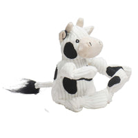 Dottie Cow Knottie- Small. White body, black spots, fuzzy black tail, two off-white antlers. Thumbnail