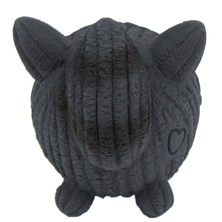 Back of squeaky ball shaped raccoon: has black fur.