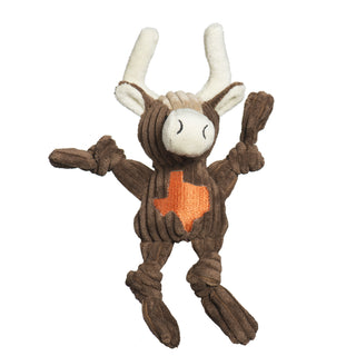 Tiny Texas Longhorn plush corduroy dog toy with knotted limbs designed for toy-sized dogs with brown body, tan forehead, long white horns, and orange shape of Texas embroidered on front chest. Wee size.