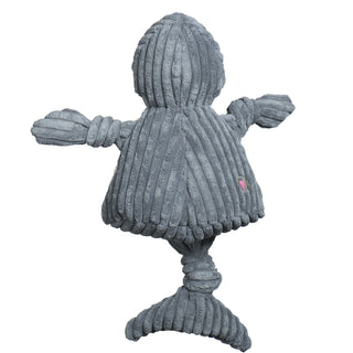 Back view of Tony land shark mascot Knottie®. Back is solid gray corduroy.