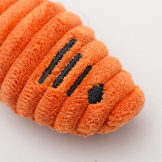 Close up of orange sardinie to show detail in embroidered gills and eye.