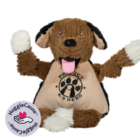Project K-9 Hero Flash Knottie- Brown dog with black ears, and white paws. Open mouth with tongue out. Brown open eyes.