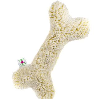Fluffy natural cream colored HuggleFleece® two foot bone with squeaker angled diagonally.
