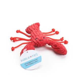 Red lobster with eight string legs and two claws catnip stuffed corduroy cat toy with tag.