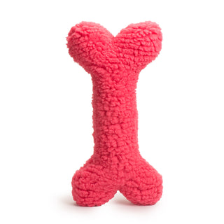 2ft pink fluffy HuggleFleece® plush bone dog toy with squeaker.