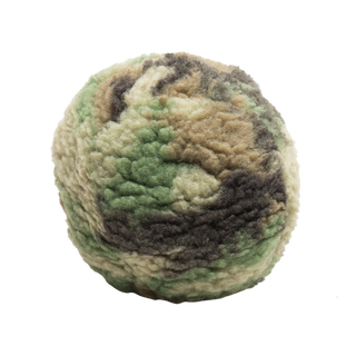 Fluffy green camo HuggleFleece® ball plush dog toy.