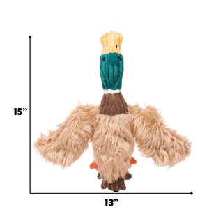 Duck-shaped toy with dimensions labeled on a white background