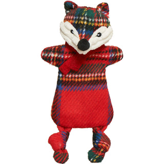 Front View. soft, flat Small HuggleFlattie body of Jolly Jax Fox dog toy, designed for toss-and-carry play
