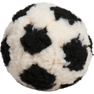 Black and white checkered soccer ball with a textured surface on a white background