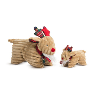 Large and small Reindeer Squooshie plush toys shown together to highlight size difference.
