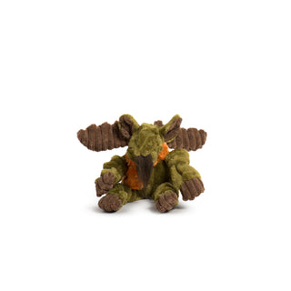 Milo Moose Knottie plush toy sitting upright against a white background with tag attached to paw.
