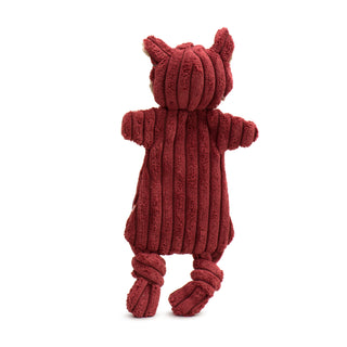 Back view of maroon fox plush dog toy.