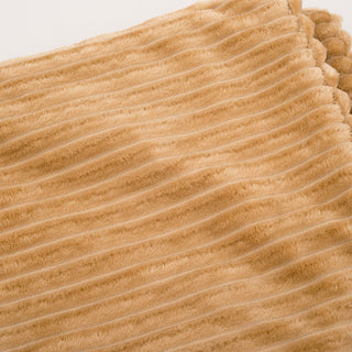 Close up view of tan colored scout blanket. 