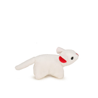 White Wee Huggle plush mouse with red nose and inner ears, and back embroidered eyes.