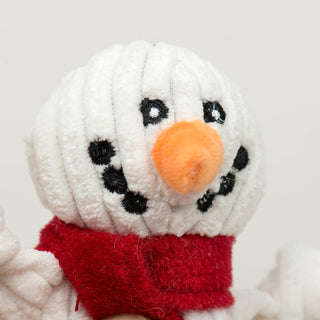 Close up of Snowman's embroidered facial details.