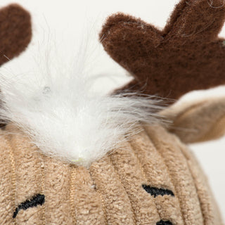 Close up of Rudolph reindeer head's white hair tuft to show texture.