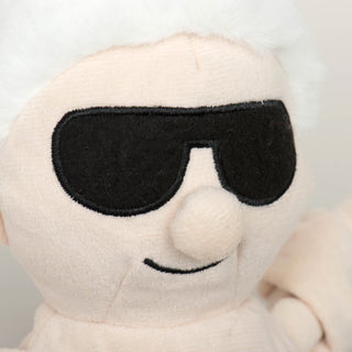 Close up of facial details and sunglasses on Beach Bum Mrs. C Knottie dog toy.